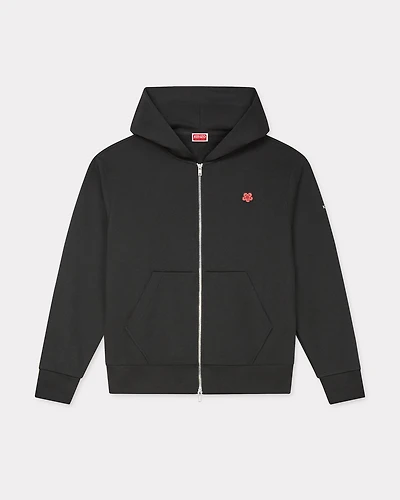 'Boke Flower' embroidered zipped hoodie cotton