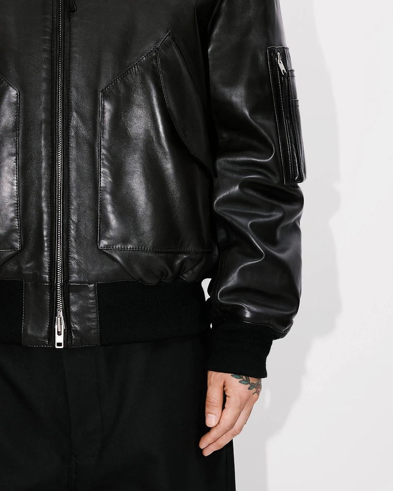 Leather bomber jacket