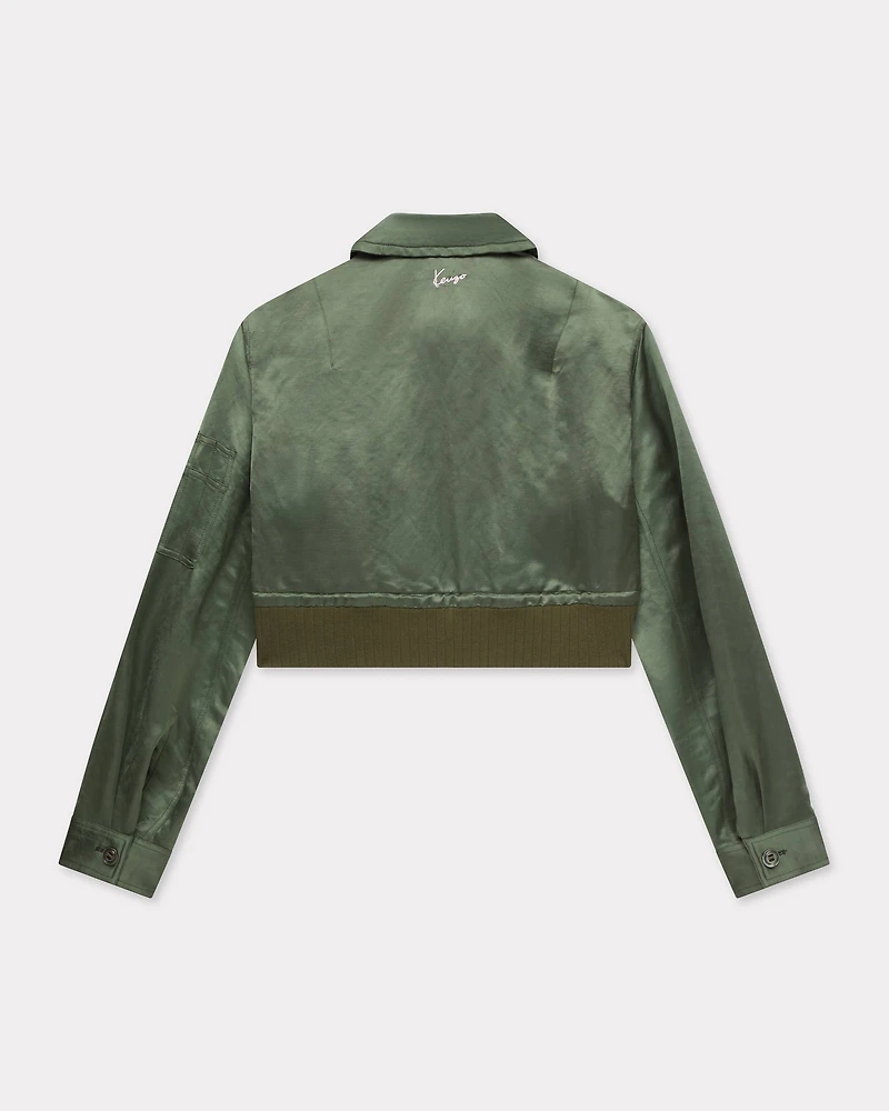 Cropped bomber satin linen