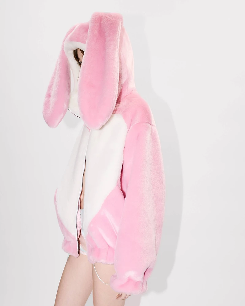 Bunny hooded jacket fake fur