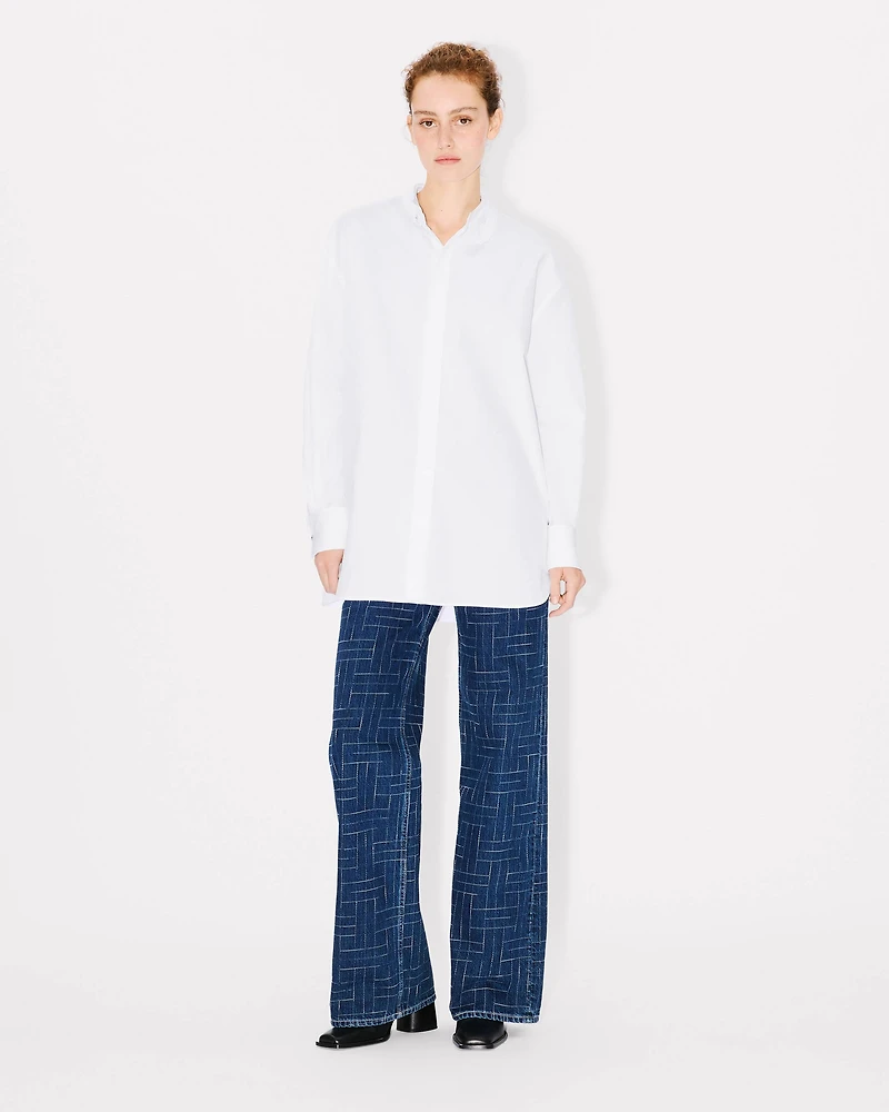 Stand collar oversized shirt cotton poplin