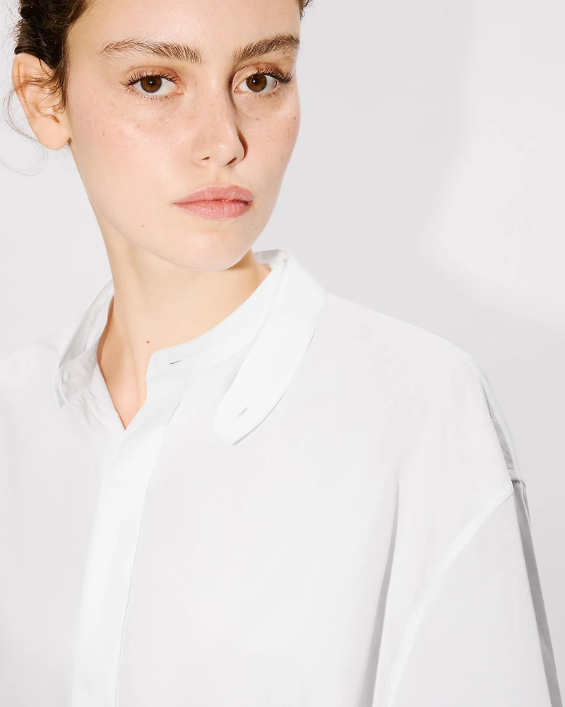 Stand collar oversized shirt cotton poplin