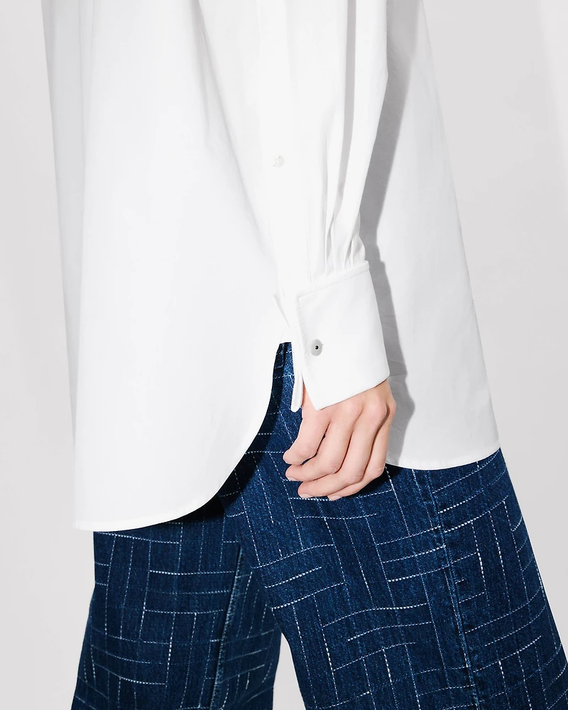 Stand collar oversized shirt cotton poplin