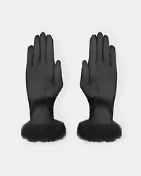 Gloves in silk and fake fur