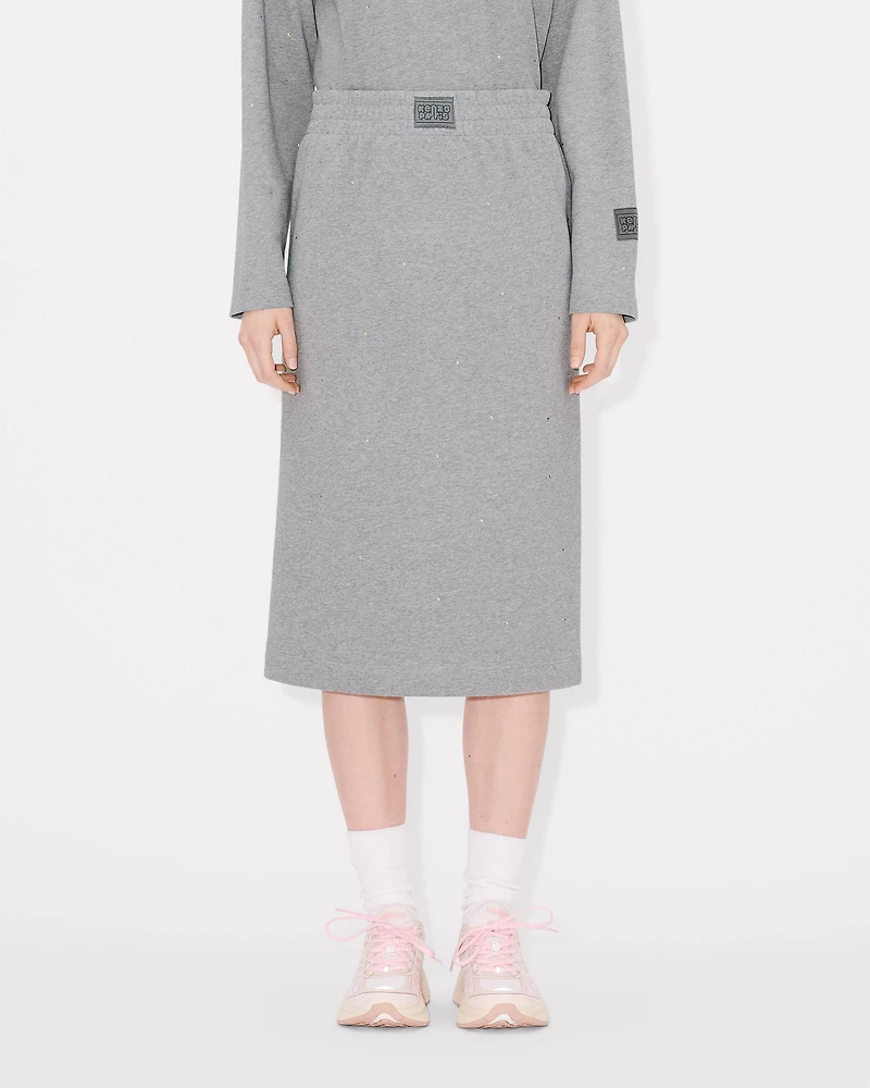'KENZO Elephant Logo' strass embroidered skirt cotton