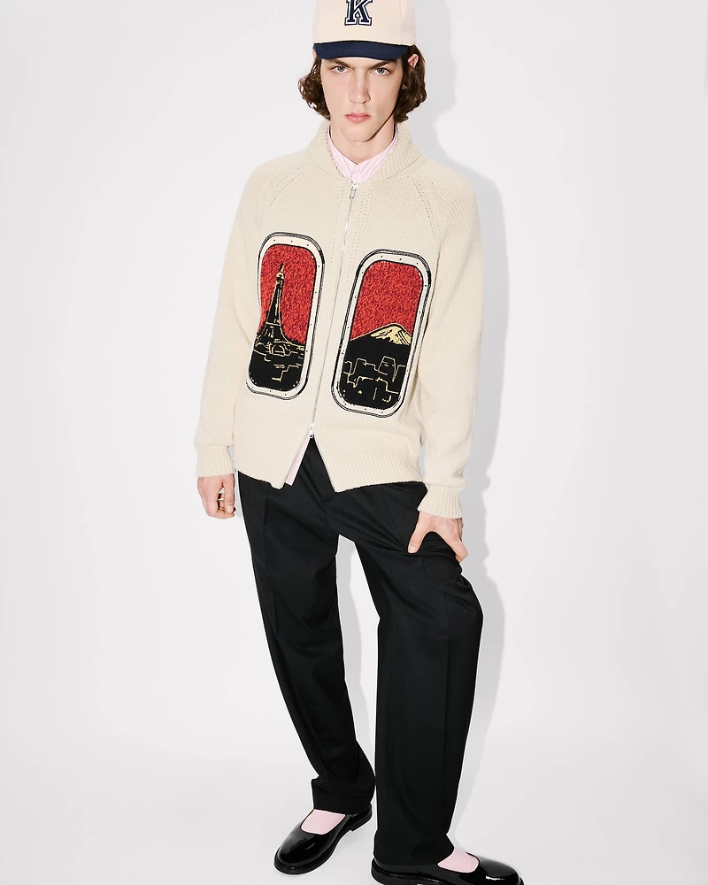 'KENZO City' embroidered zipped knitted cardigan wool cotton