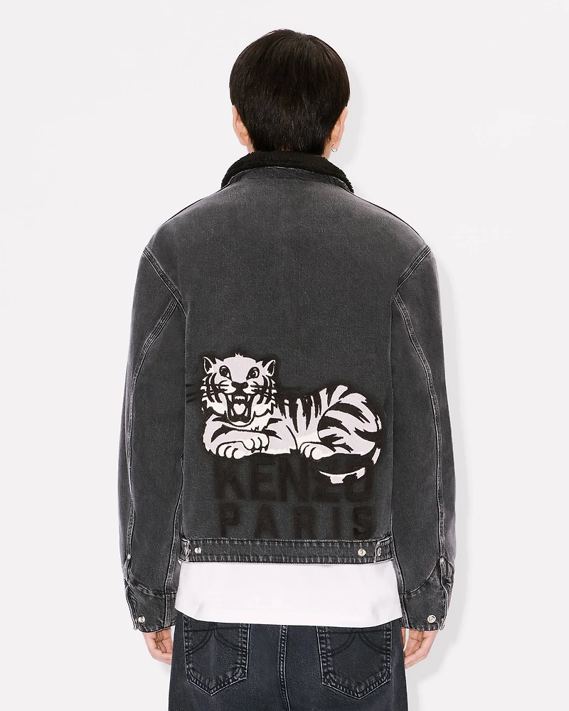 'KENZO Happy Tiger' embroidered utility fleece jacket Japanese denim