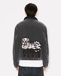'KENZO Happy Tiger' embroidered utility fleece jacket Japanese denim
