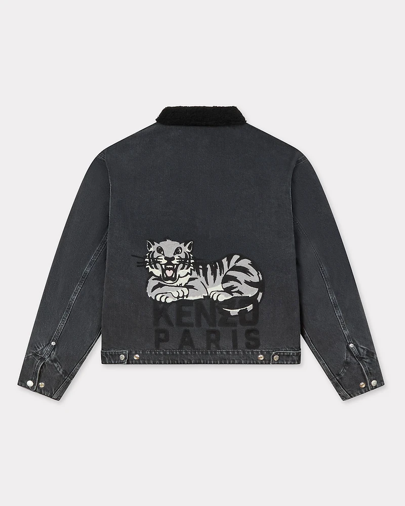 'KENZO Happy Tiger' embroidered utility fleece jacket Japanese denim