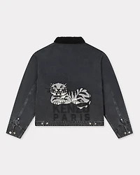 'KENZO Happy Tiger' embroidered utility fleece jacket Japanese denim