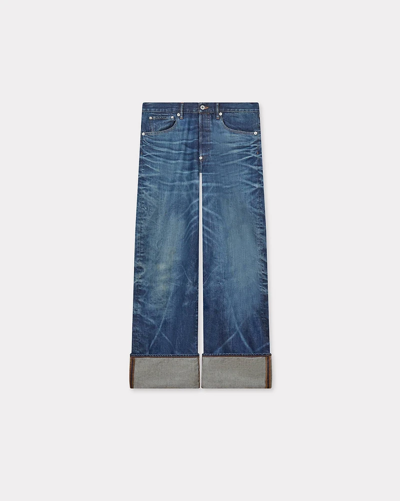 Turn up wide fit jeans Japanese denim