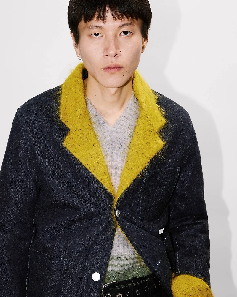 Fur tailored jacket Japanese denim
