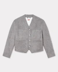 Collarless jacket hairy wool alpaca and mohair