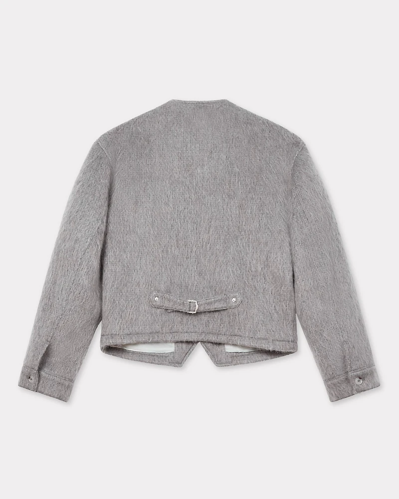 Collarless jacket hairy wool alpaca and mohair