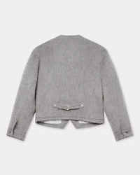 Collarless jacket hairy wool alpaca and mohair