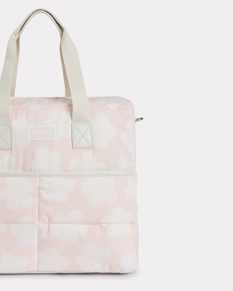 Quilted changing bag poplin and leather