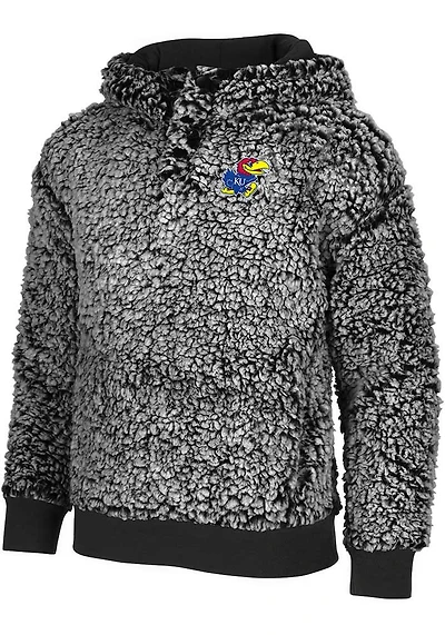 Colosseum Kansas Jayhawks Girls Black Toto Sherpa Henley Long Sleeve Hooded Sweatshirt