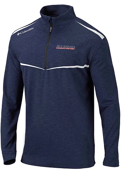 Columbia Illinois Fighting Illini Mens Navy Blue Scorecard Long Sleeve Qtr Zip Pullover