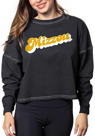 Missouri Tigers Womens Black Cropped Vintage Jersey LS Tee