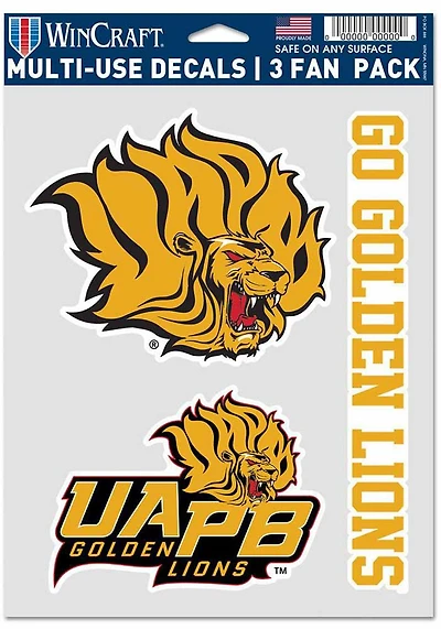 Arkansas Pine Bluff Golden Lions 3pk Fan Auto Decal - Yellow