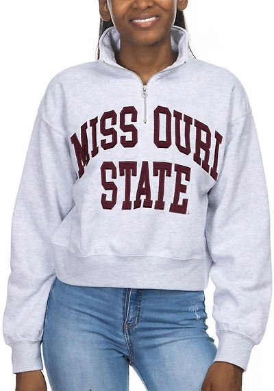 Missouri State Bears Womens Ash Cropped Sport Fleece Qtr Zip