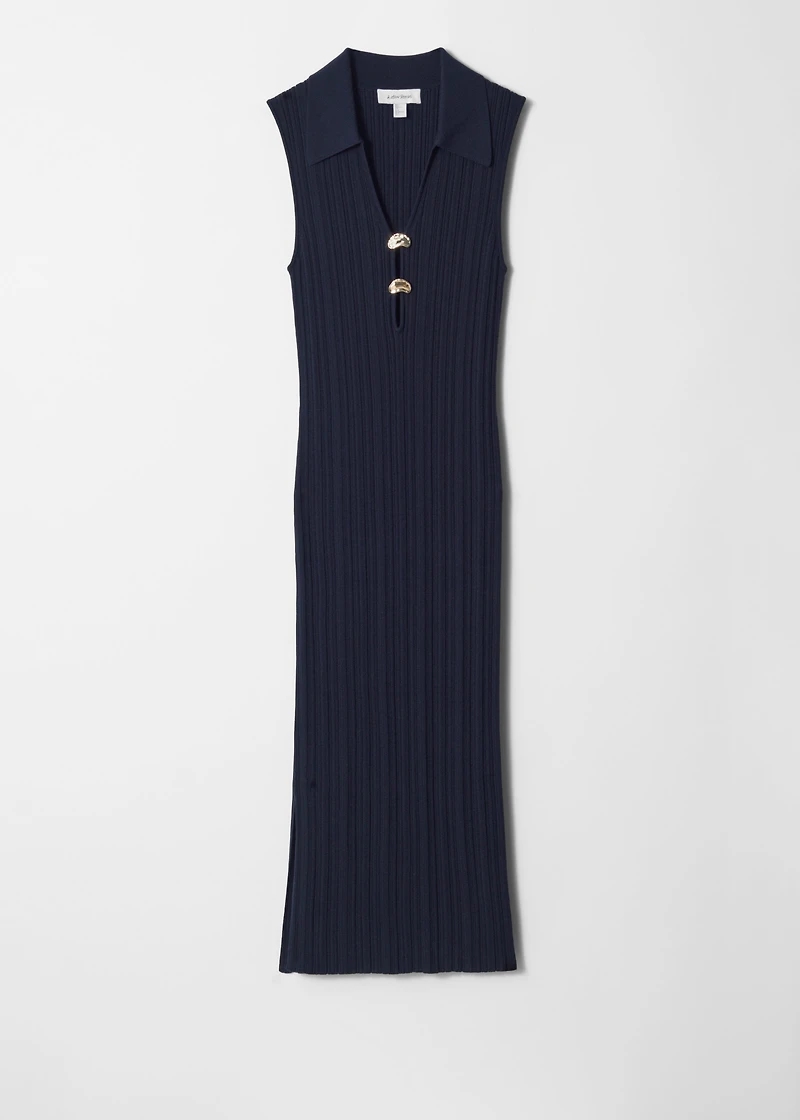 & other stories rib knit midi dress Long-Sleeve Rib-Knit Midi Dress - Dark Red