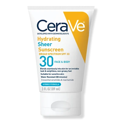 CeraVe Hydrating Sheer Sunscreen SPF 30 Face & Body Lotion - oz