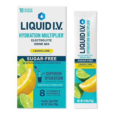 LIQUID I.V. Hydration Multiplier Electrolyte Drink Mix Sugar Free Lemon Lime - 10 ct