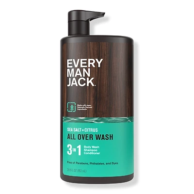 Every Man Jack Sea Salt + Citrus Hydrating Men's 3-in-1 Body Wash, Shampoo and Conditioner