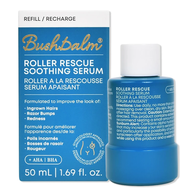 Bushbalm Roller Rescue Soothing Serum with AHA/BHA for Ingrown Hairs & Bumps 