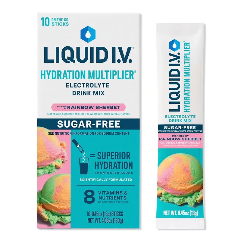 LIQUID I.V. Hydration Multiplier Electrolyte Drink Mix Sugar Free Rainbow Sherbet - ct