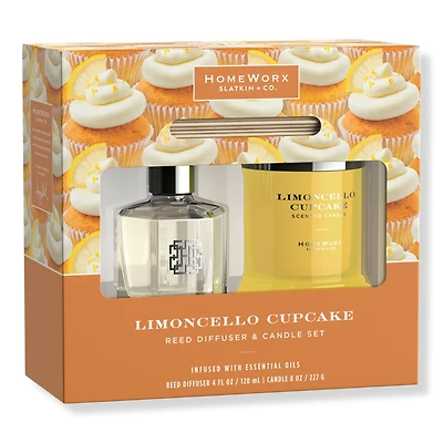 HomeWorx Limoncello Cupcake Scented Candle and Reed Stick Diffuser Gift Set