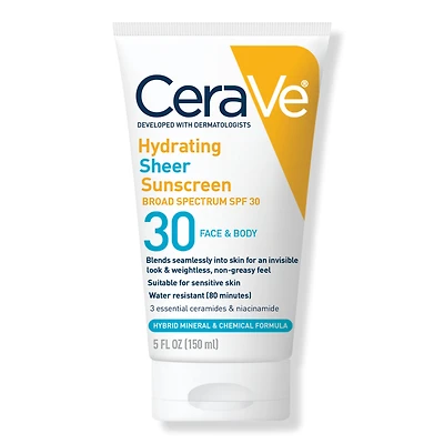 CeraVe Hydrating Sheer Sunscreen SPF 30 Face & Body Lotion - 5.0 oz