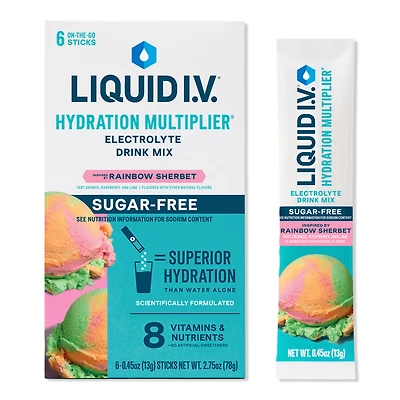 LIQUID I.V. Hydration Multiplier Electrolyte Drink Mix Sugar Free Rainbow Sherbet - ct