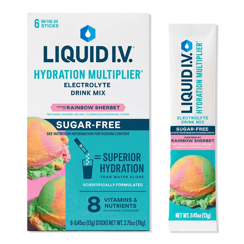 LIQUID I.V. Hydration Multiplier Electrolyte Drink Mix Sugar Free Rainbow Sherbet - 6 ct