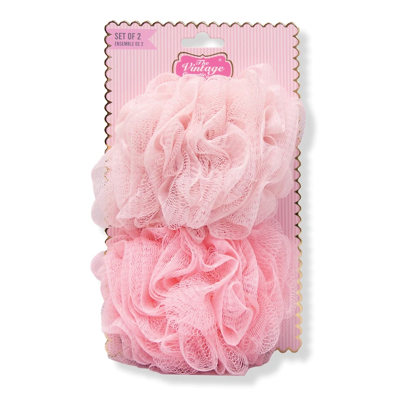 The Vintage Cosmetic Company Pink Exfoliating Bath & Shower Pouf Sponges Set