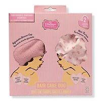 The Vintage Cosmetic Company Ditsy Rose Printed Reusable Shower Cap & Hair Towel Set