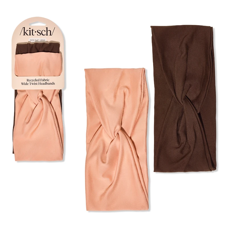 Kitsch Recycled Fabric Wide Twist Headbands 2pc Set
