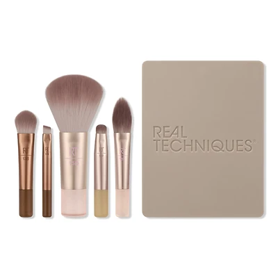 Real Techniques New Nudes 2.0 On-The-Glow Mini Brush Set + Mirrored Compact