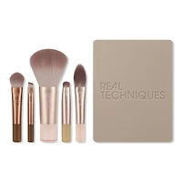 Real Techniques New Nudes 2.0 On-The-Glow Mini Brush Set + Mirrored Compact
