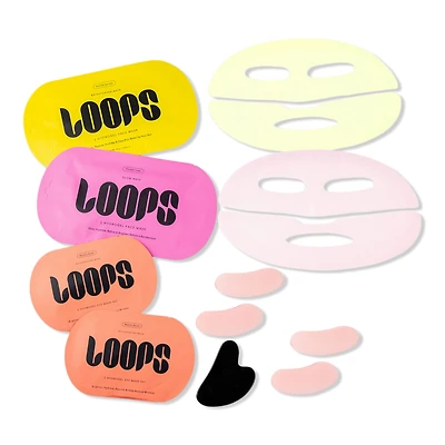 LOOPS Sculpt & Glow Hydrogel Face & Eye Mask 4 Piece Set + Gua Sha