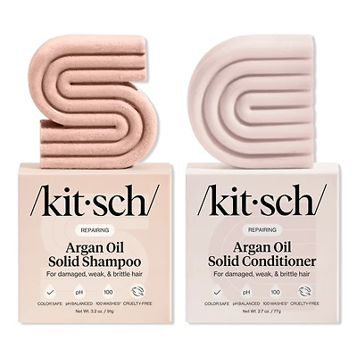 Kitsch Repairing Argan Oil Solid Shampoo & Conditioner Bar Combo Pack - Toasted Vanilla & Macadamia Milk