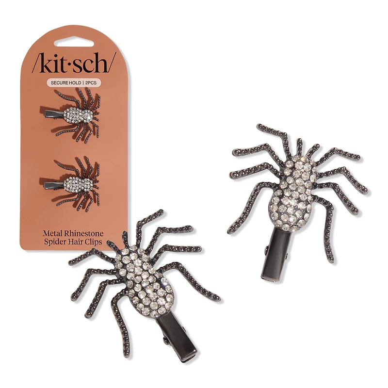 Kitsch Metal Rhinestone Hair Clips 2 Piece Set - Spider