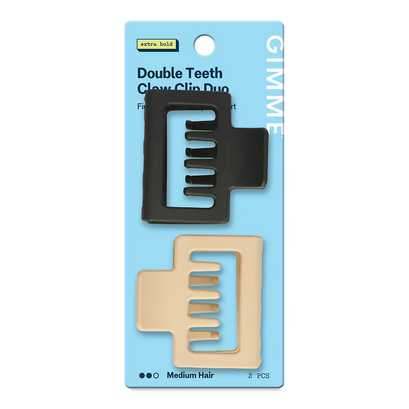 GIMME beauty Square Double Teeth Claw Clip for Medium Hair - Black/Tan