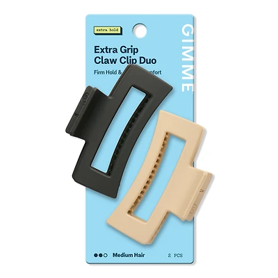 GIMME beauty Extra Grip Rectangle Claw Clip for Medium Hair - Black/Tan