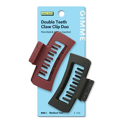 GIMME beauty Rectangle Double Teeth Claw Clip for Medium Hair - Black/Maroon