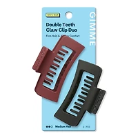 GIMME beauty Rectangle Double Teeth Claw Clip for Medium Hair - Black/Maroon