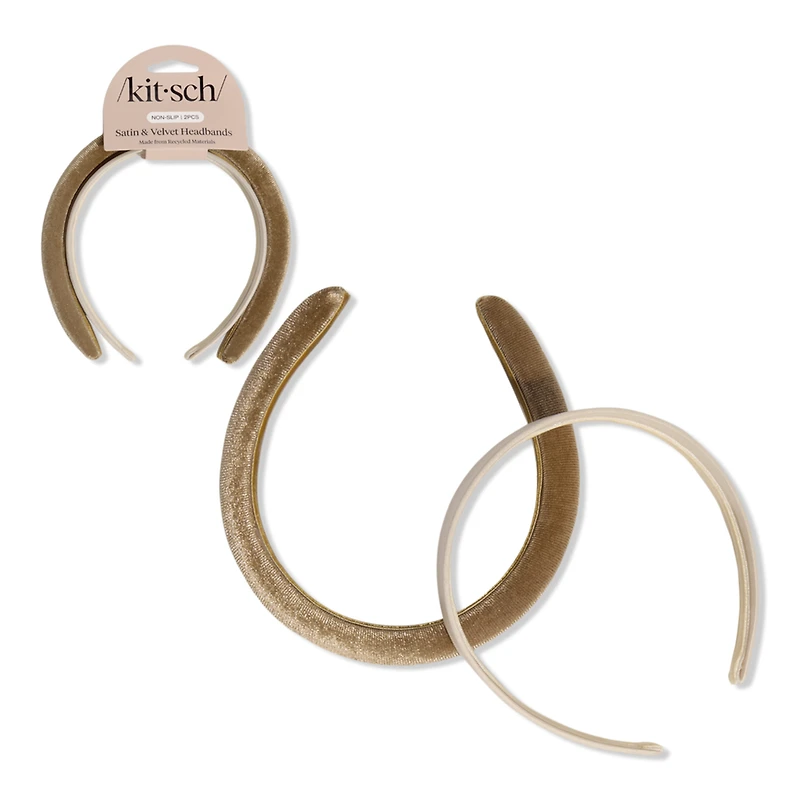 Kitsch Recycled Fabric Satin & Velvet Headbands - Cream & Camel