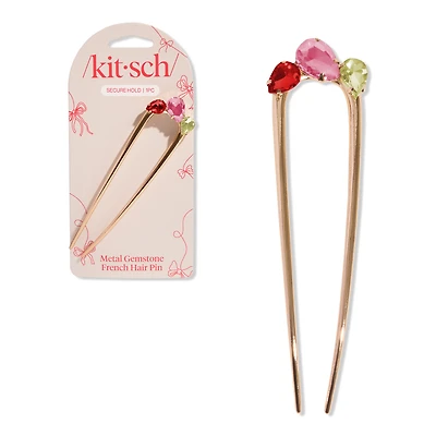 Kitsch Metal Gemstone French Hair Pin