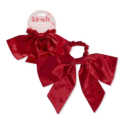 Kitsch Satin & Rhinestone Bow Scrunchie
